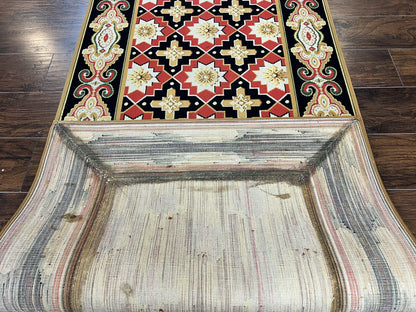 Vintage Runner Rug Long Hallway Wool Panel Design Red Black Ivory Tan European Style