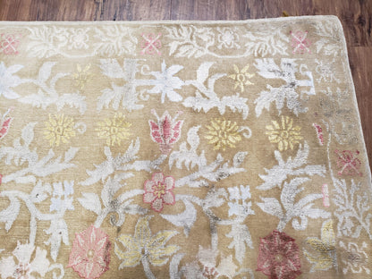 Modern Tibetan Rug 6x9, Wool and Silk Tibetan Rug, Handmade Tibetan Rug, Silk Flowers, Contemporary Rug, Soft Rug, Tibetan Area Rug, Tan