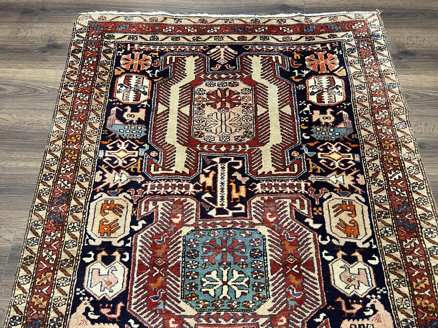 Persian Ardabil Runner Rug 4x10 Hand Knotted Antique Wool With Animal Pictorials