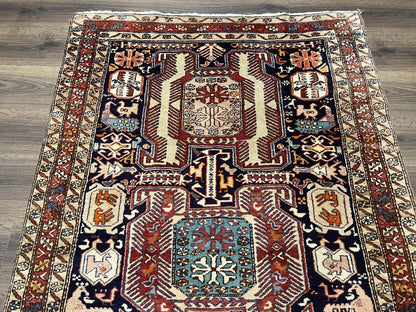 Persian Ardabil Runner Rug 4x10 Hand Knotted Antique Wool With Animal Pictorials