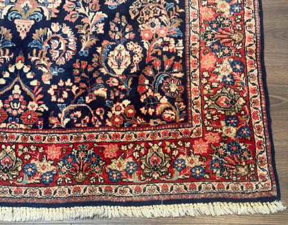 Navy Blue Persian Rug 4x6, Sarouk Mohajeran Carpet, Antique Persian Rug, Floral