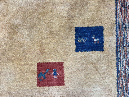 Indo Gabbeh Rug 3.7 x 5 Handmade Wool Tribal Boho Carpet Decor