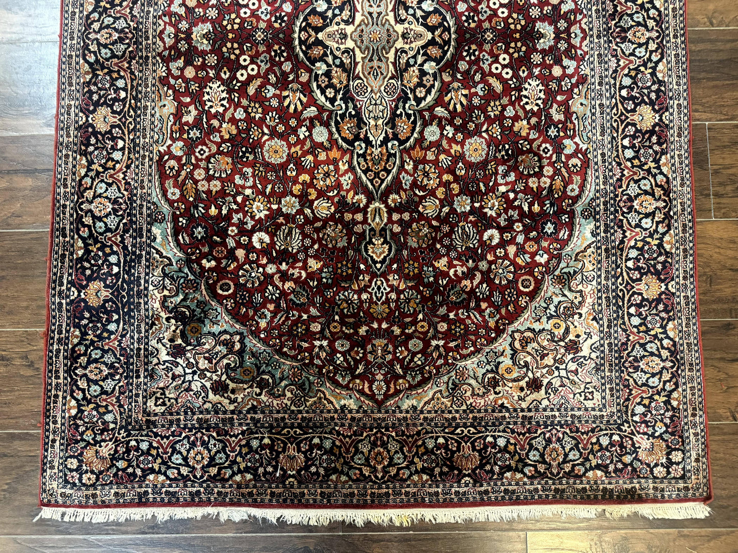 4x6 Silk Rug, Very Fine 650 KPSI, Silk Persian Carpet, Red, Floral Medallion, Sino Persian