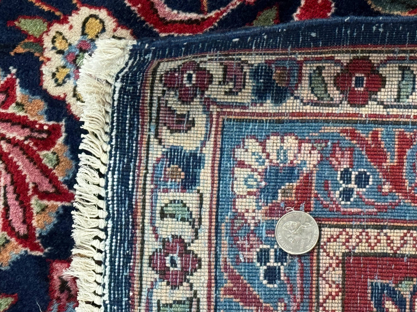 Navy Blue Persian Kashan Rug 9x12 Antique Carpet Wool 200 KPSI