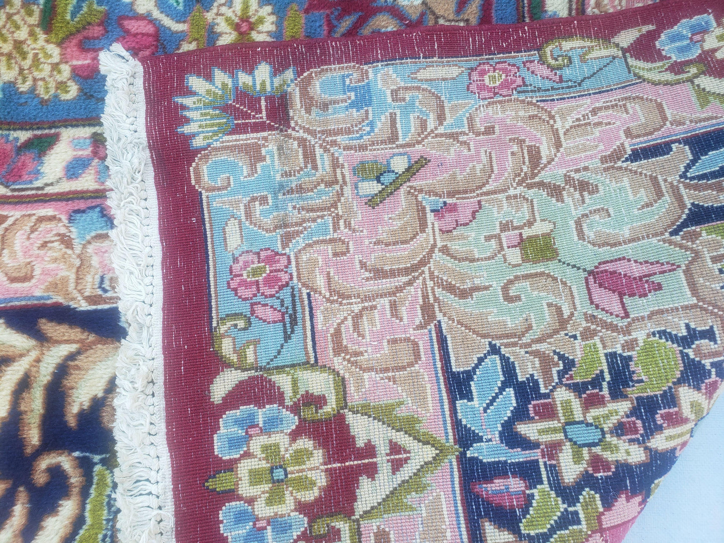 Antique Persian Kirman Rug 10x17 Oriental Carpet 10 x 17, Red, Multicolor, Namazian Signature Master Weaver, Shabby Chic, Semi Open Field