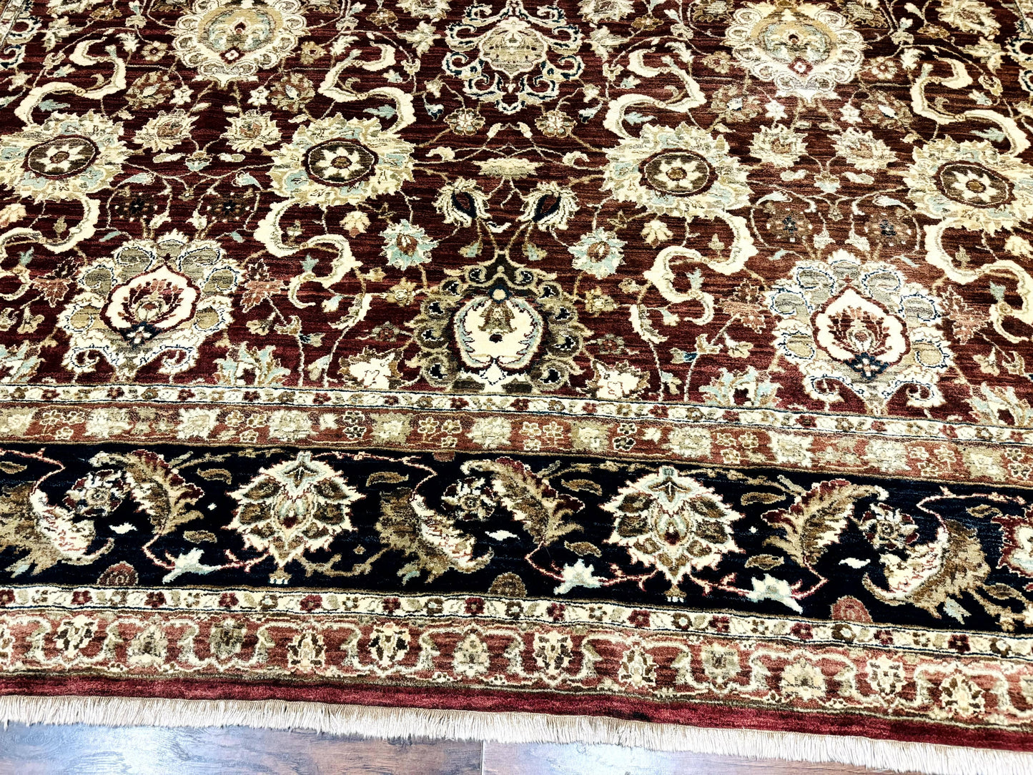 Palace Sized Indian Agra Rug 12x17, Wool Handmade Floral Allover Carpet