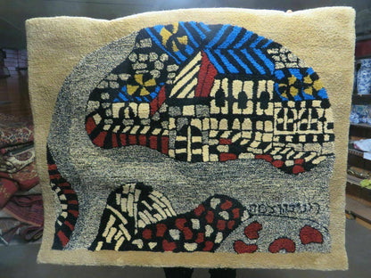 Vintage Israeli Handcrafted Wool Rug 3 By 4 Feet Wall Hanging Signed Hebrew