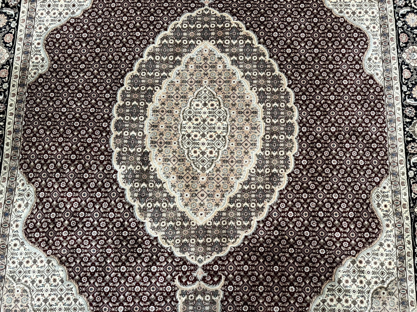 Sino Persian Rug 8x10 Herati Pattern Elegant Oriental Carpet Dark Maroon Handmade Wool