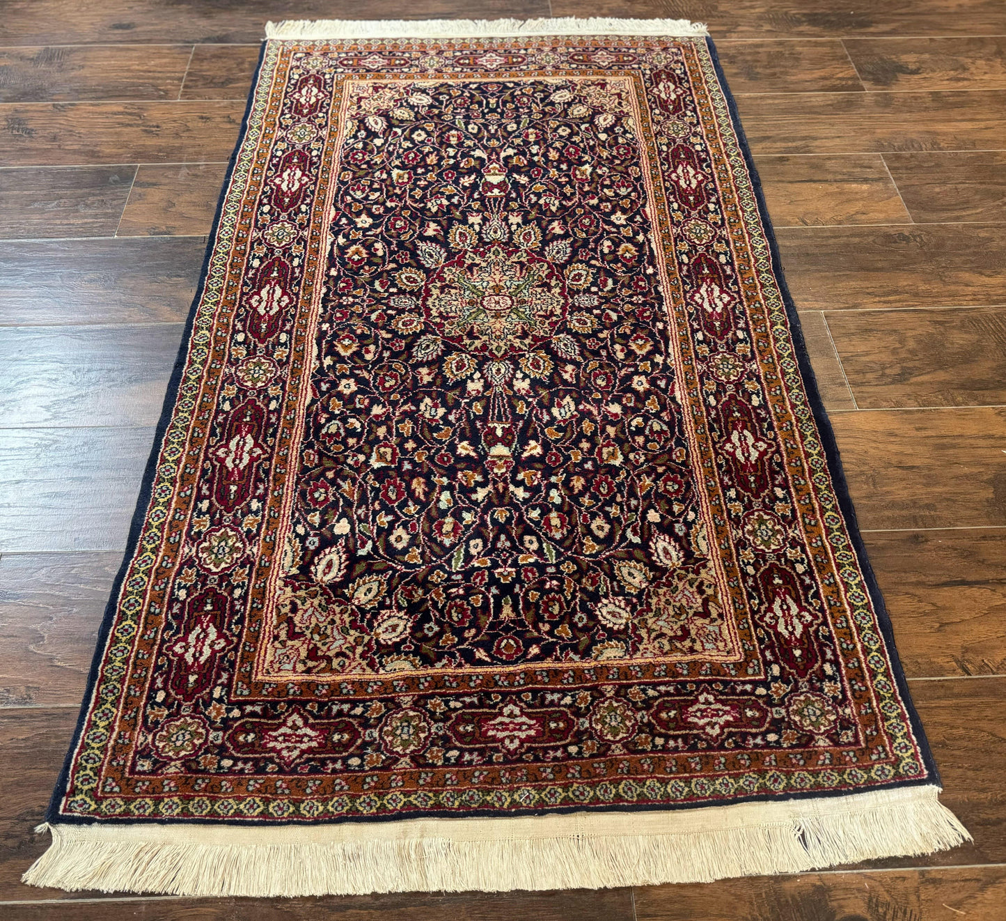 Indo Kashmiri Rug 3x5 Navy Blue Very Fine 400 KPSI Pair A