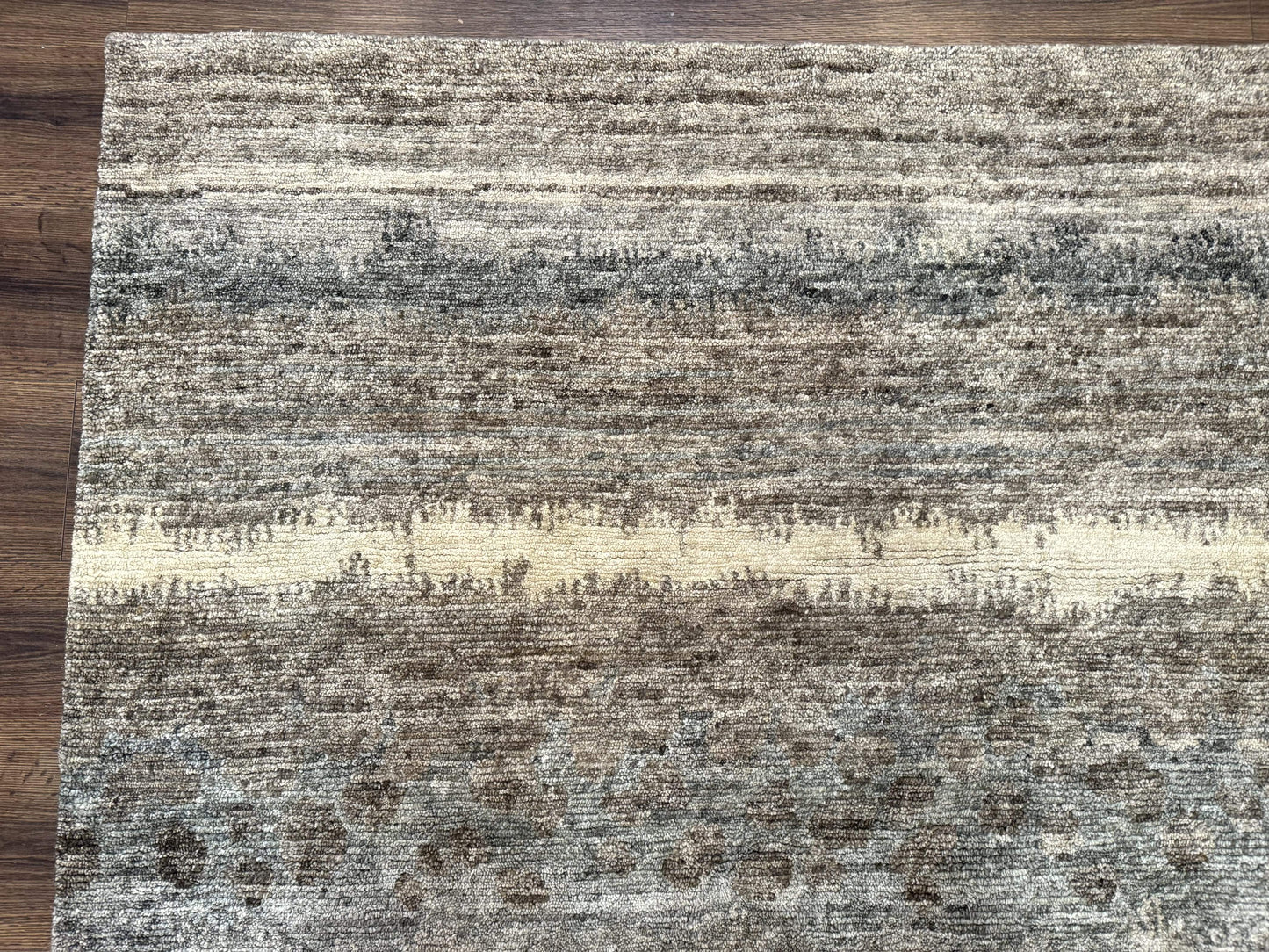 Modern Tibetan Wool Rug 8x10, Abstract, Contemporary, Handmade, Gray, Stripes