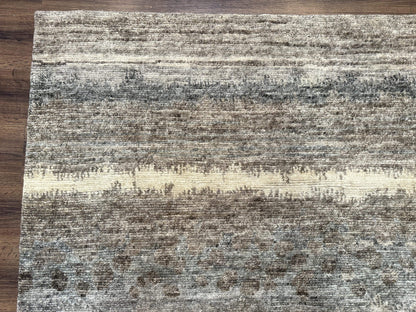 Modern Tibetan Wool Rug 8x10, Abstract, Contemporary, Handmade, Gray, Stripes