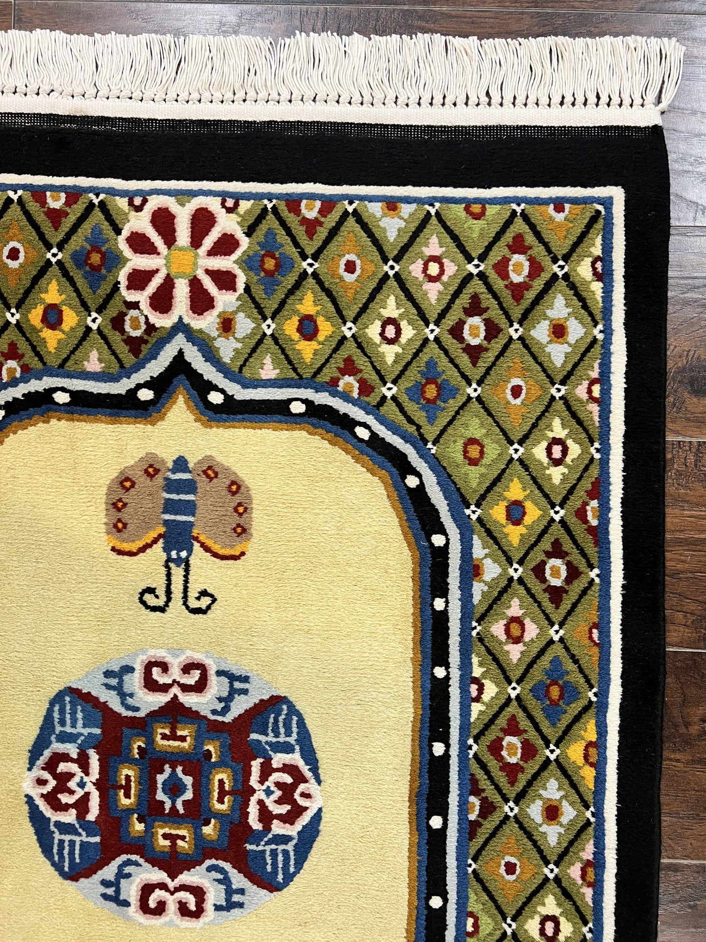 Chinese Wool Rug 3x6 Hand Knotted Vintage Peking Butterflies Art Deco