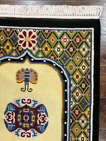 Chinese Wool Rug 3x6 Hand Knotted Vintage Peking Butterflies Art Deco