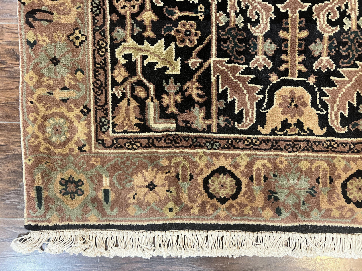 Heriz Rug 3.6 x 5, Handmade Vintage Wool Carpet, Couristan Carpet, Persian Design, Black