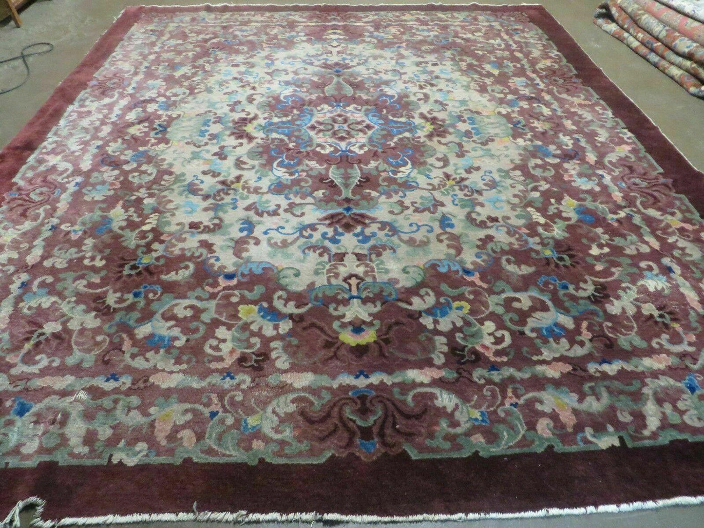 Vintage Chinese Art Deco Wool Rug 8x10 Hand Made Peking Floral Design