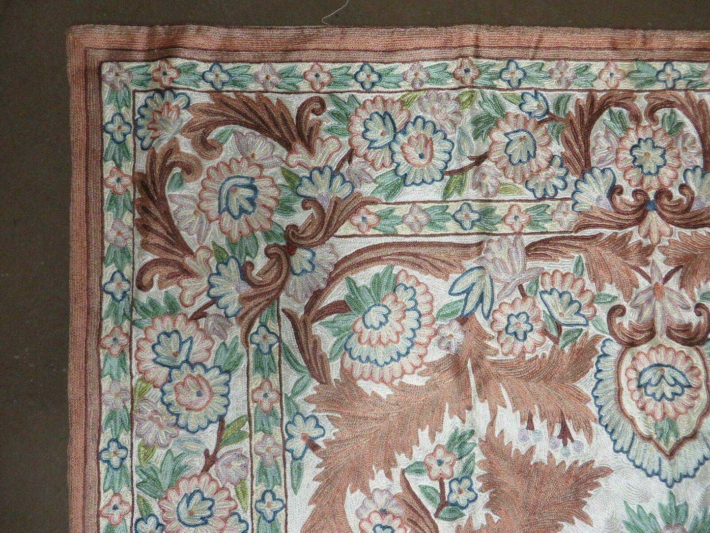 Vintage Hand Stitched Silk On Cotton Rug From India Floral Pattern 46 By 72 Inches