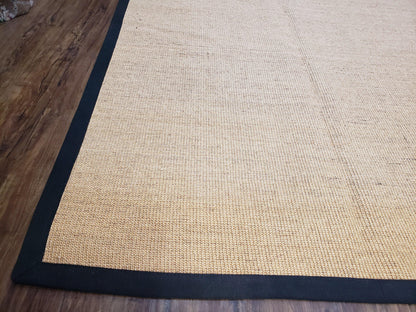 Jute Rug 8x10 Natural Fiber Area Rug With Black Border Farmhouse Style