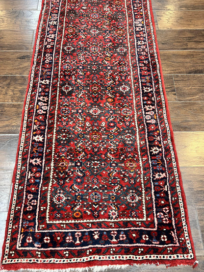 Long Persian Runner Rug 2.9 x 17, Red Handmade Wool Rug for Hallway, Antique Persian Carpet, 17ft Runner, Persian Hamadan Dargazine Rug