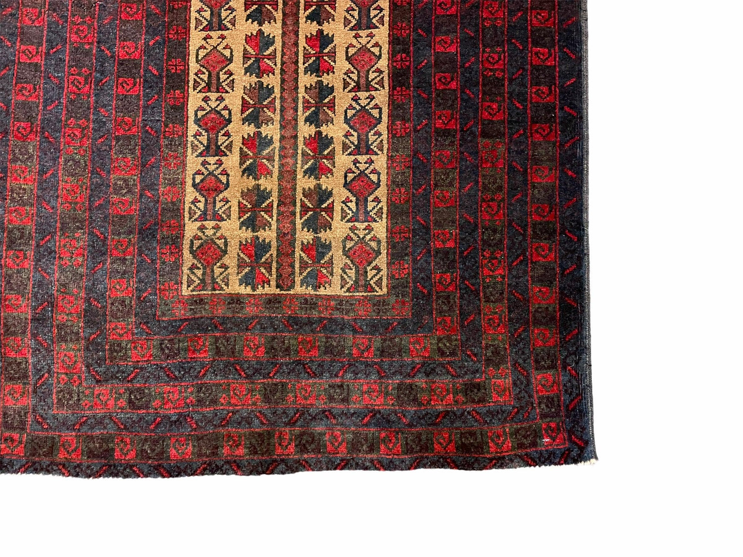 Turkoman Balouch Handmade Wool Rug Three By Three Point Five Vintage Red Tribal Prayer Carpet