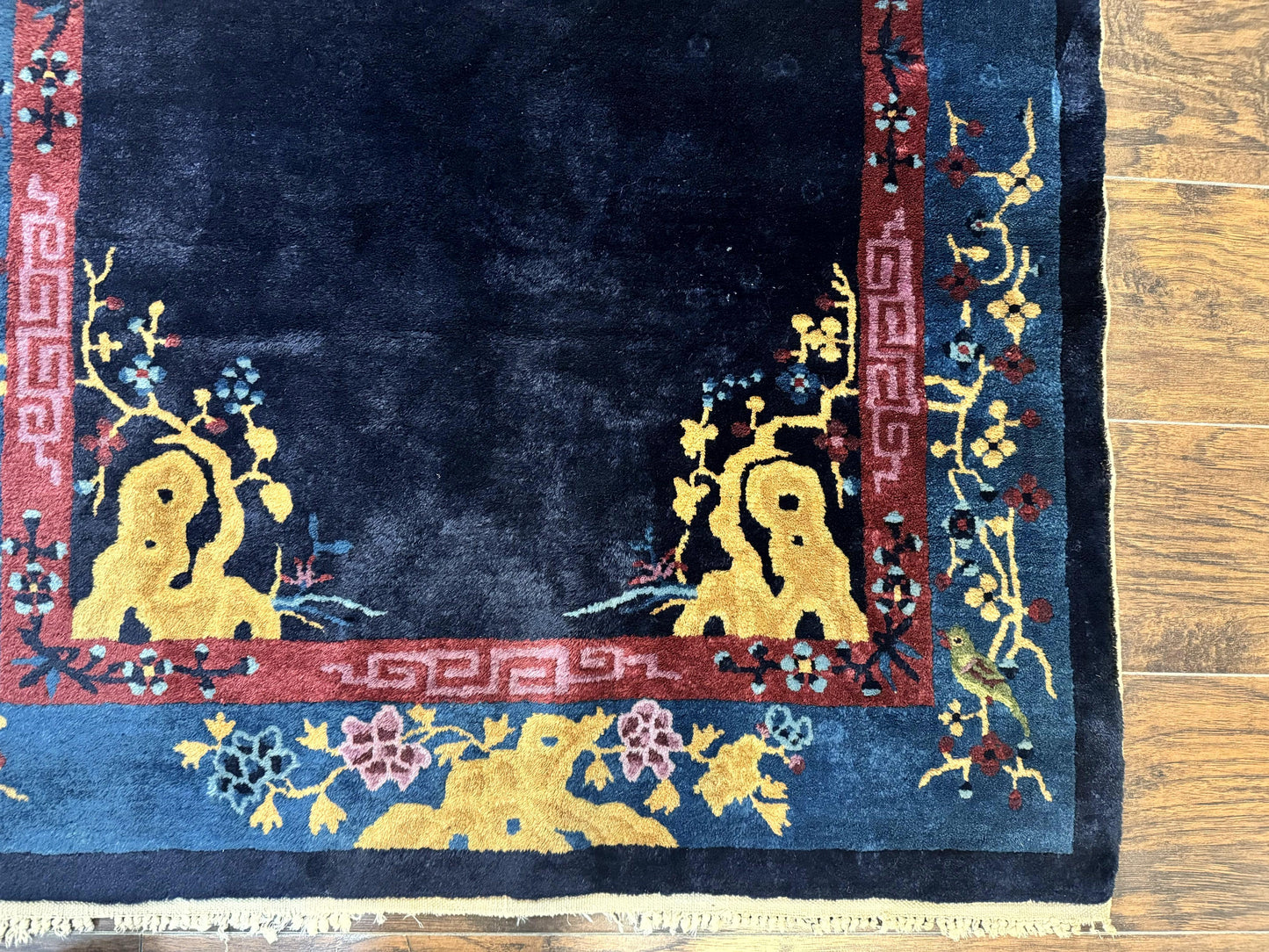 Antique Peking Rug 3x6 Handmade Wool Bird Motif Blue Chinese Legacy Carpet