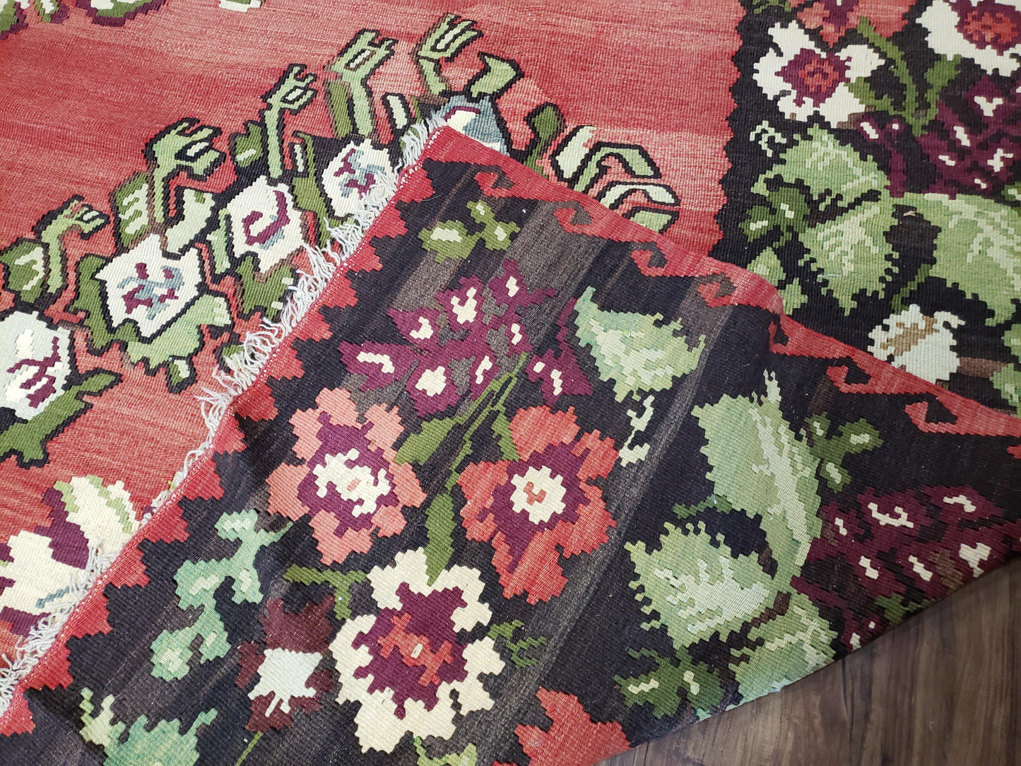 Karabakh Rug 8x11 Hand Woven Kilim Carpet Vintage Antique Wool Red Black Living Room