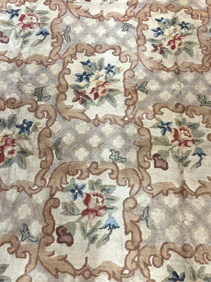 Indo Chinese Aubusson Wool Rug 11x16, Palace Sized Carpet, Oversized Handmade Vintage Rug, European Design