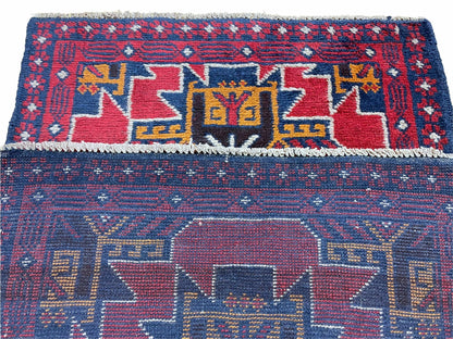 Balouchi Rug Vintage Handmade Tribal Wool Afghan Area Rug Red And Blue
