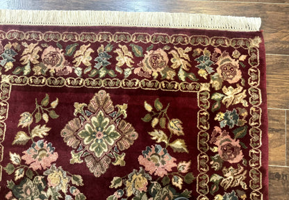 Indo Persian Kerman Rug 4x6 Vintage Hand Knotted Wool Floral Burgundy Elegant Home Decor