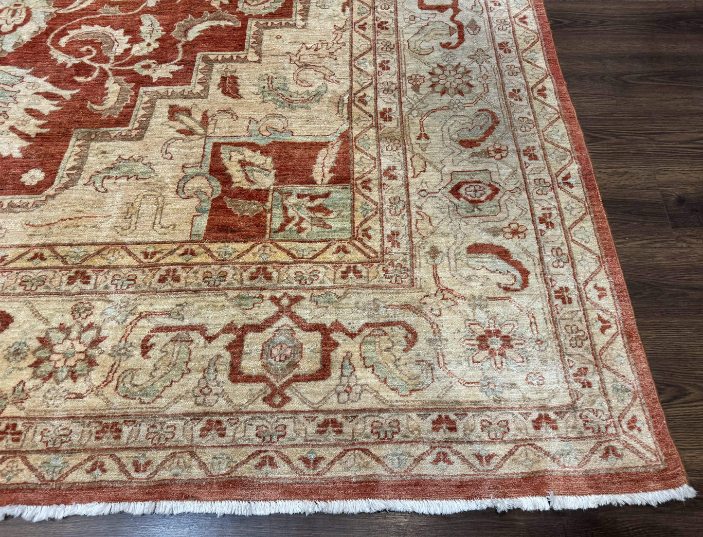Turkish Heriz Serapi Rug 9x13 Geometric Medallion Hand Knotted Wool Vintage Area Rug