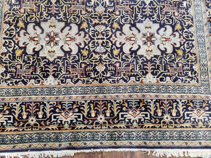 Navy Blue Persian Kashan Rug Hand Knotted Wool 4ft 8in x 7ft 4in Pair B