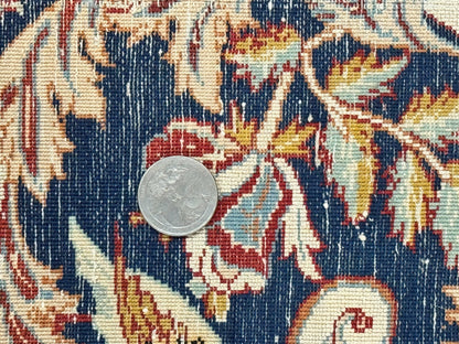 Persian Isfahan Rug 2x4, Birds, Navy Blue, Kork Wool on Silk Foundation, 460 KPSI