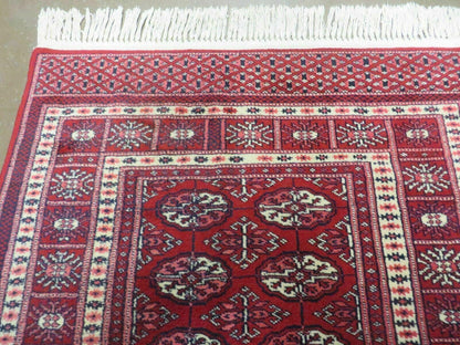 Turkoman Bokhara Vintage Rug 3x5 ft Hand Knotted Fine Wool Yamud Design Classic