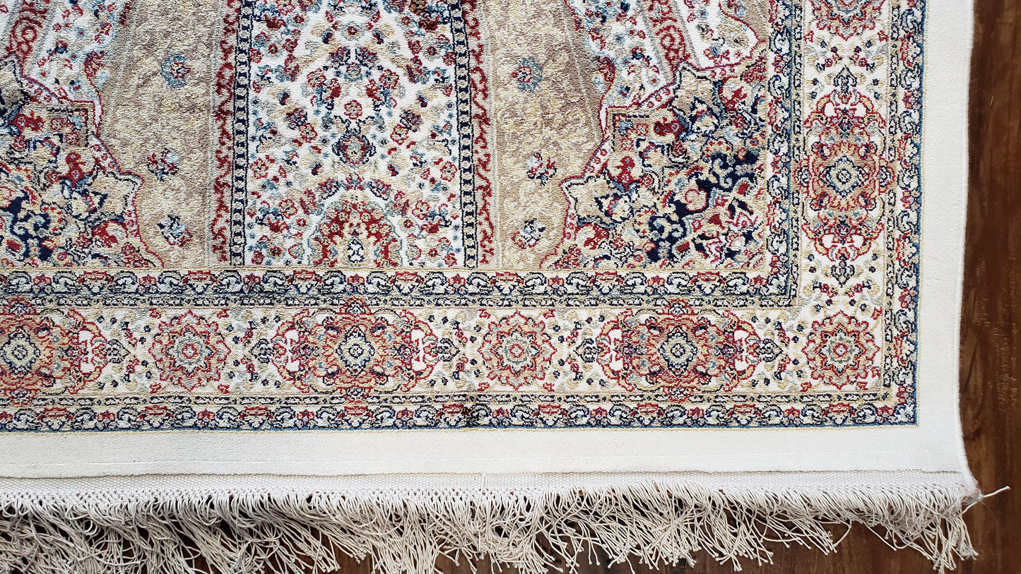 Turkish Silk Rug Beige and Cream 3x5 Ft Soft Accent Bamboo Silk Persian Design