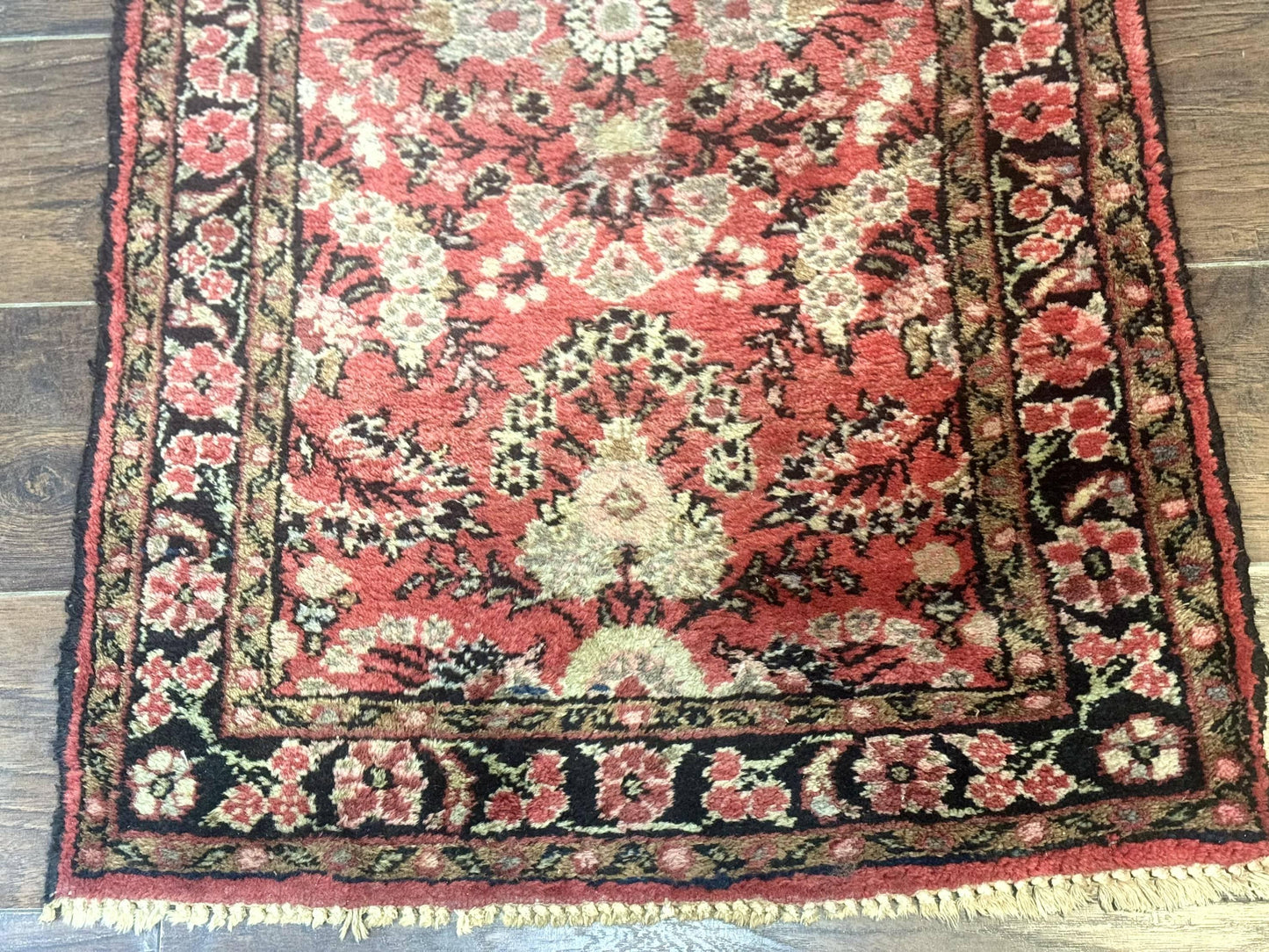 Persian Hamadan Runner Rug 2 x 13.6 – Red Floral Wool Hallway Carpet