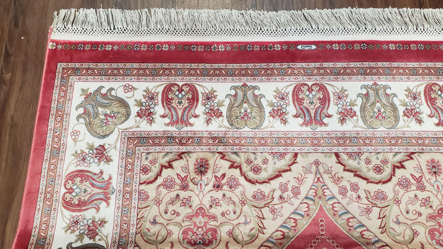 Bamboo Silk Rug 4x6 Red Traditional Oriental Carpet With Flower Vase Columns