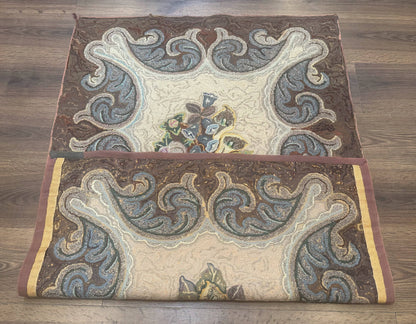 Antique American Hooked Wool Rug Floral Vintage Area Rug Handmade