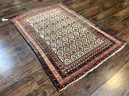 Antique Caucasian Rug 4x6 Hand Knotted Wool Shirvan Carpet