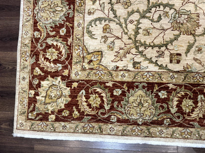 Peshawar Rug Floral Wool 9x12 Hand Knotted Pakistani Carpet Beige And Rust