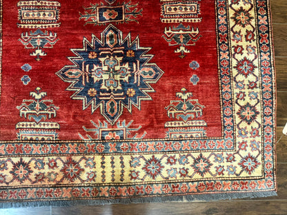 Square Turkish Rug 6x6, Azerbaijani Azeri Turkish Armenian Rug, Red Tan Blue, Geometric, Wool Carpet