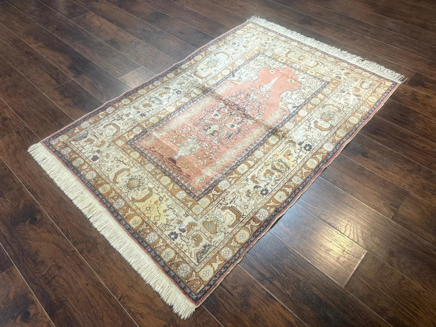 Silk Indian Kayseri Rug 4x6, Haji Jalili Design, Vintage Rug