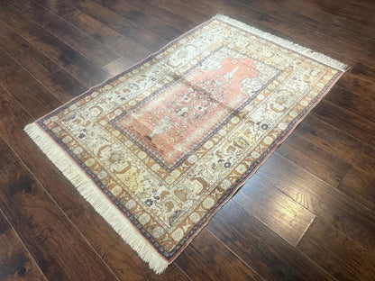Silk Indian Kayseri Rug 4x6, Haji Jalili Design, Vintage Rug