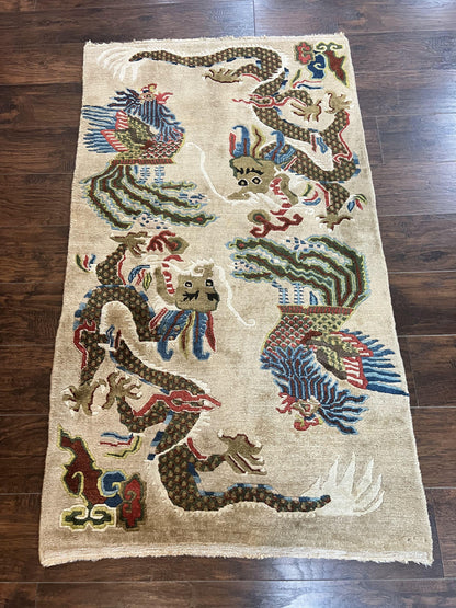Peking Rug Handmade Wool Antique Chinese Oriental Carpet With Dragon Motifs
