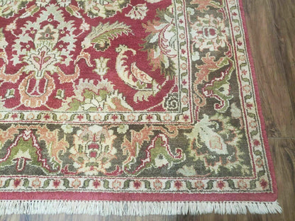 Indo Persian Rug 6x9, Hand Knotted Vintage Indian Sultanabad Agra Wool Rug, Handmade Oriental Carpet 6 x 9, Red Large Floral Design