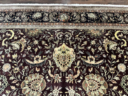 Indo Persian Rug 10x14 Handmade Wool Floral Allover Vintage Dark Maroon Plum Black