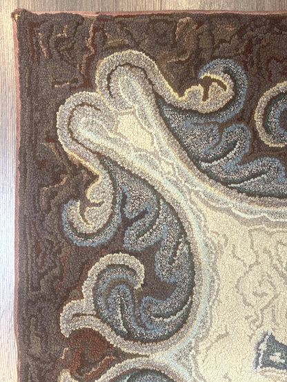 Antique American Hooked Wool Rug Floral Vintage Area Rug Handmade