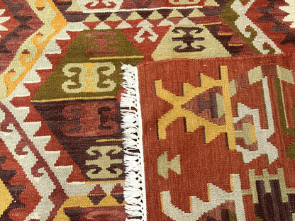 Turkish Kilim Rug 8x10 Geometric Design Handwoven Wool Carpet