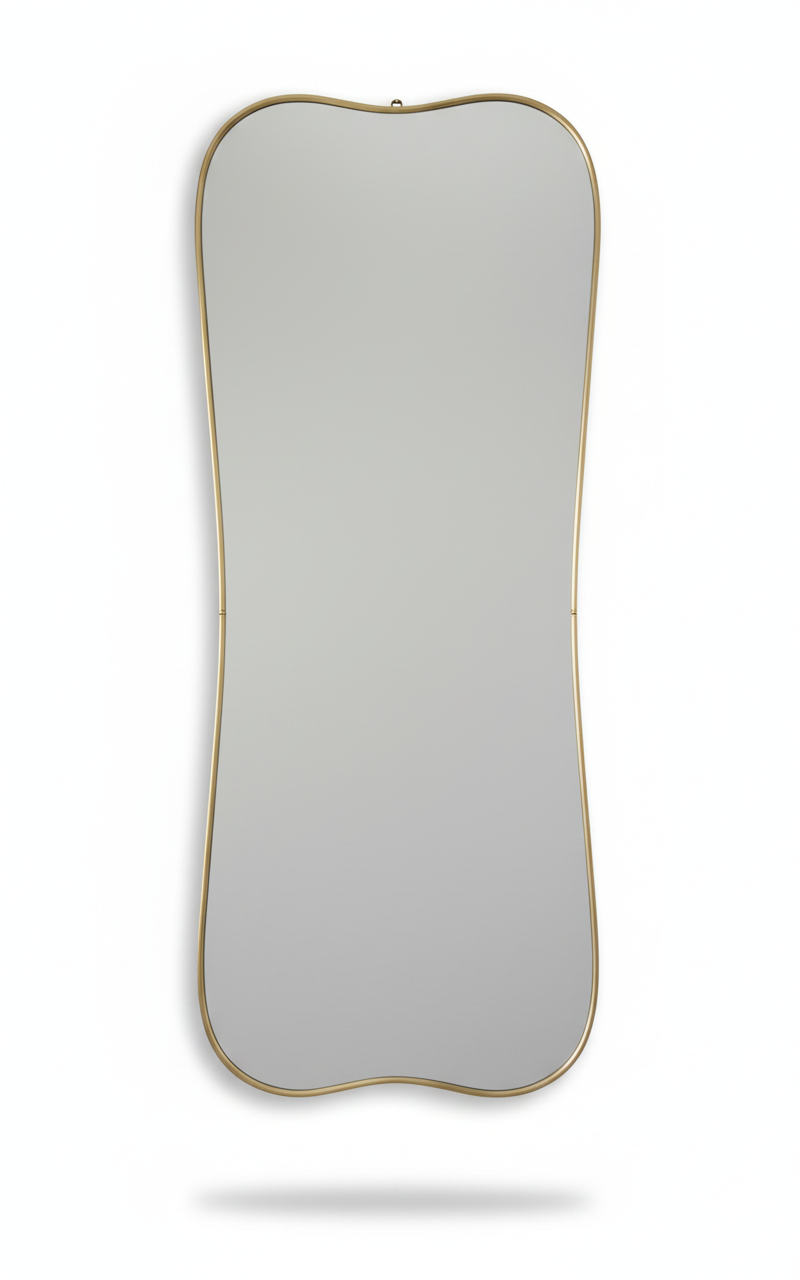 Belle Curve rectangle brass mirror isolated on white background