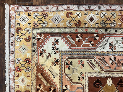 Turkish Hand Knotted Wool Rug 7x10 Vintage Kazak Geometric Pattern