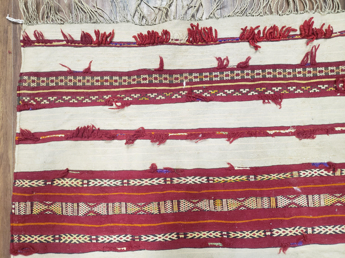 Turkoman Yamud Rug Antique 1920s Hand Knotted 3x5 ft Sofreh Table Cover Tribal Bohemian Ivory and Red