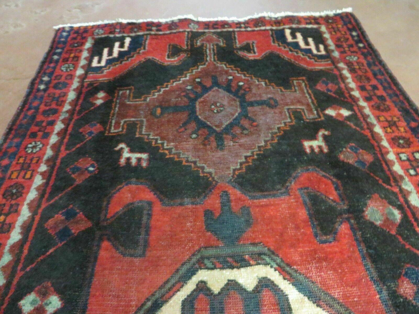 Antique Wool Rug Hand Made From India Geometric Oriental Tribal Red 603 4 By 8 Feet